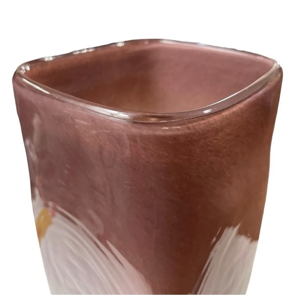 Vintage Mauve Pink Art Glass Square Vase Hand Blown Modernist 8